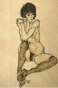 Egon Schiele Seated Female Nude,Elbows Resting on Right Knee (mk12) oil painting on canvas